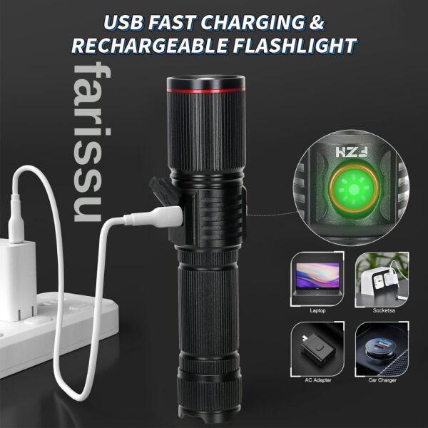 Q-Max PS-3000 Şarj Edilebilir Zoomlu Tüfek Feneri 18650 Pil 2000 Lümen