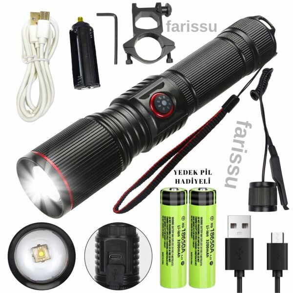 Q-Max PS-3000 Yedek Pilli Şarj Edilebilir Zoomlu Tüfek Feneri 2000 Lümen