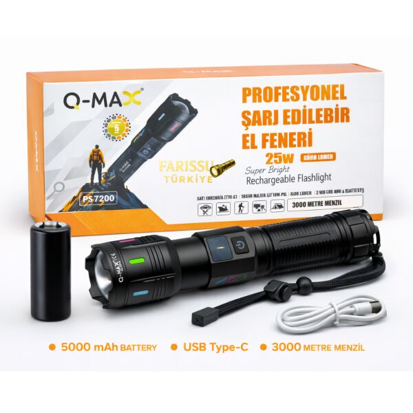 PS-3200 Profesyonel Şarj Edilebilir El Feneri - 25W 4500 Lümen 3000 Metre Menzil