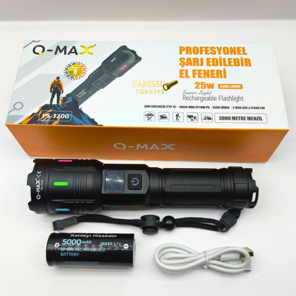 PS-3200 Profesyonel Şarj Edilebilir El Feneri - 25W 4500 Lümen 3000 Metre Menzil