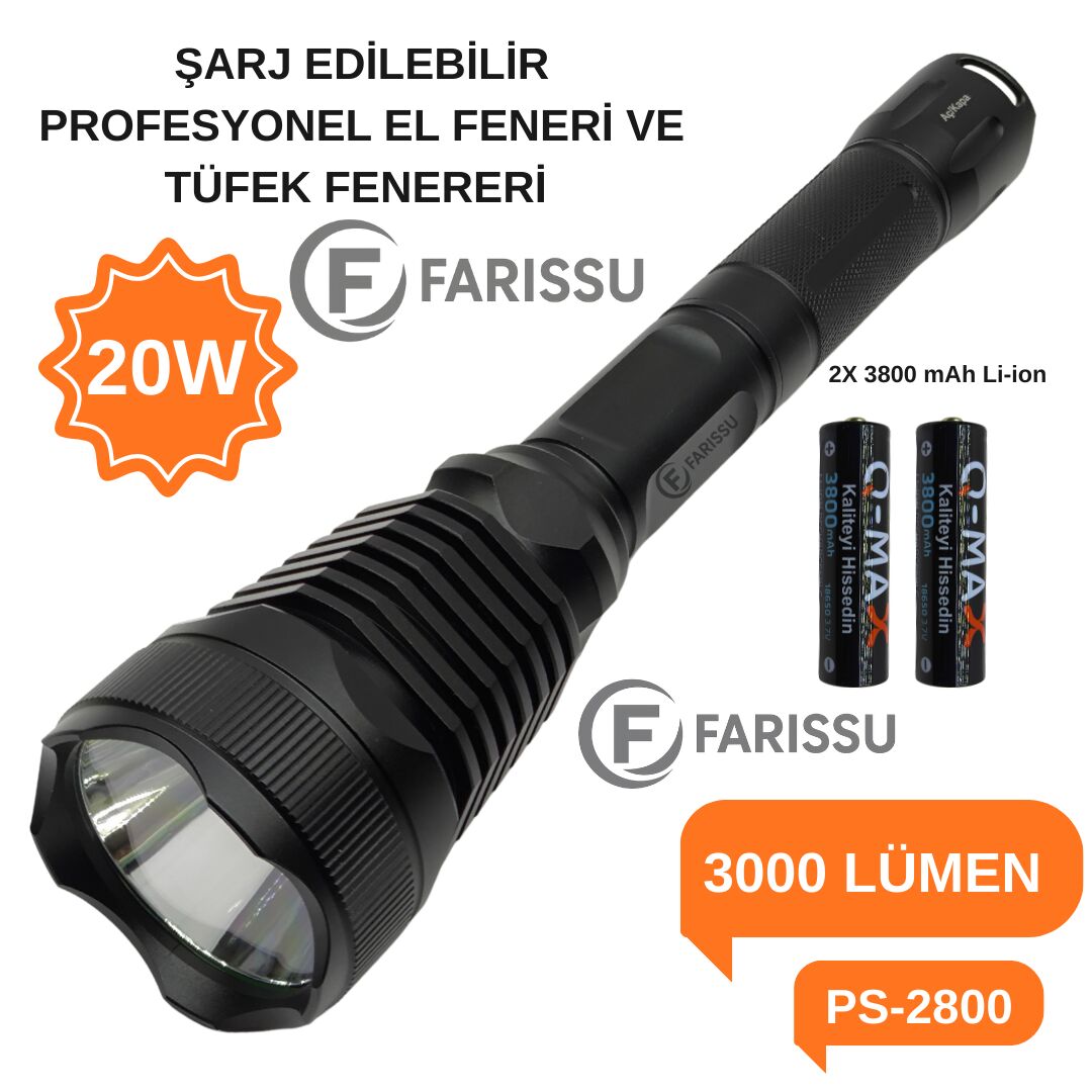 PS-2800 30W 3000Lm 3KM Menzilli Şarjlı El ve Tüfek Feneri