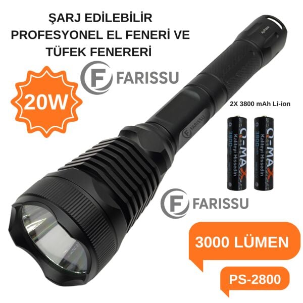 PS-2800 30W 3000Lm 3KM Menzilli Şarjlı El ve Tüfek Feneri