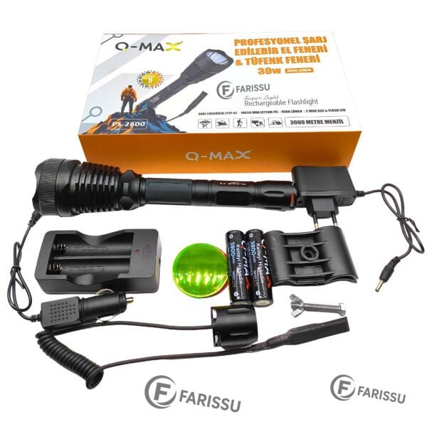 PS-2800 30W 3000Lm 3KM Menzilli Şarjlı El ve Tüfek Feneri