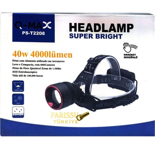 Süper Parlak 4000 Lümen Sensörlü Kafa Lambası - 40W Zoomlu Profesyonel Aydınlatma