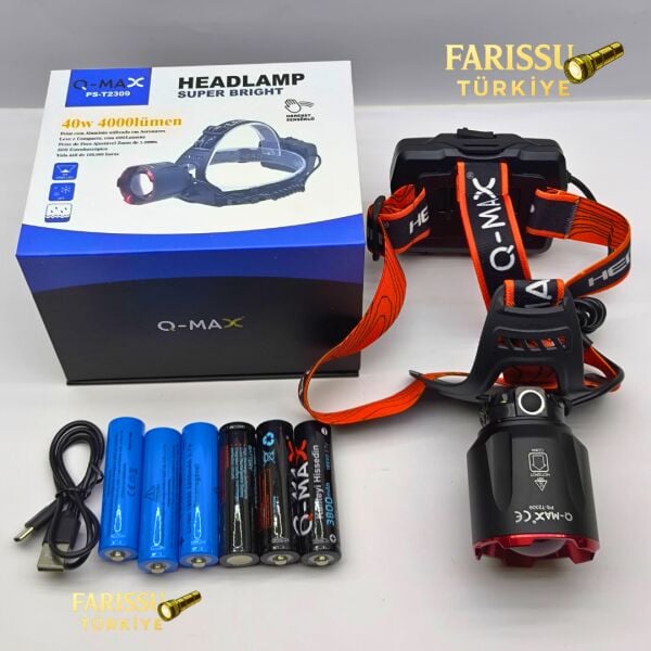 Profesyonel Kafa Lambası - 1500 Metre Etkili Menzil - Zoomlu & Sensörlü - Yedek Bataryalı Full Set