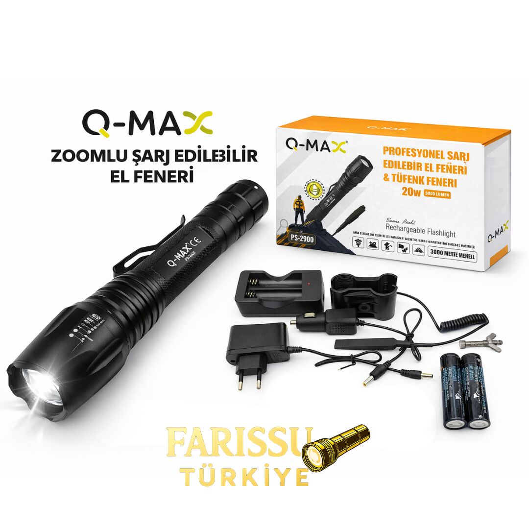 Profesyonel 20W 3000 Lümen Zoomlu Şarj Edilebilir El ve Tüfek Feneri Seti - 3000 Metre Menzilli