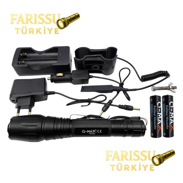 Profesyonel 20W 3000 Lümen Zoomlu Şarj Edilebilir El ve Tüfek Feneri Seti - 3000 Metre Menzilli