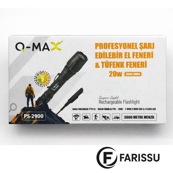 Profesyonel 20W 3000 Lümen Zoomlu Şarj Edilebilir El ve Tüfek Feneri Seti - 3000 Metre Menzilli