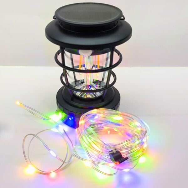 Solar Hareket Sensörlü Fener ve 10 Metre Renkli LED Işık Zinciri - HOP-8819