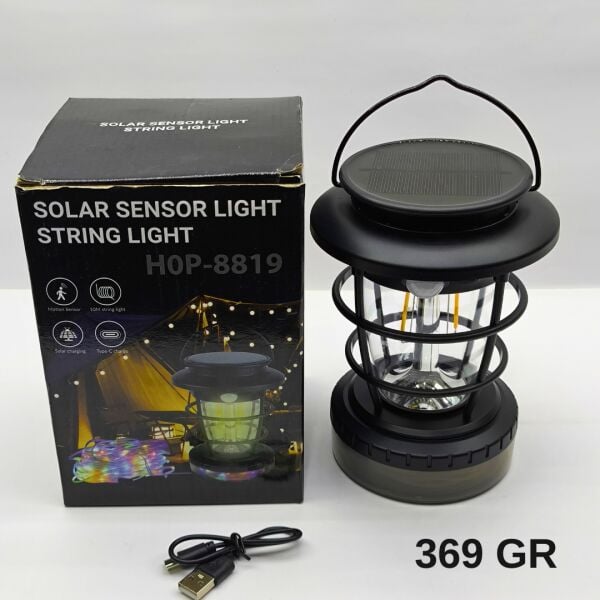 Solar Hareket Sensörlü Fener ve 10 Metre Renkli LED Işık Zinciri - HOP-8819