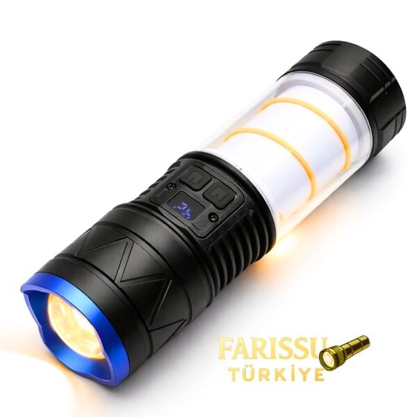 30W 3000 Lümen Zoomlu Şarj Edilebilir El Feneri & Kamp Lambası - Powerbank Özellikli 12 Modlu