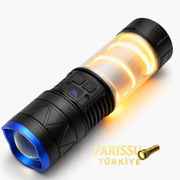 30W 3000 Lümen Zoomlu Şarj Edilebilir El Feneri & Kamp Lambası - Powerbank Özellikli 12 Modlu