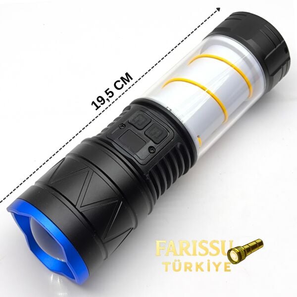 30W 3000 Lümen Zoomlu Şarj Edilebilir El Feneri & Kamp Lambası - Powerbank Özellikli 12 Modlu