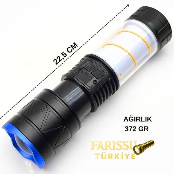 30W 3000 Lümen Zoomlu Şarj Edilebilir El Feneri & Kamp Lambası - Powerbank Özellikli 12 Modlu