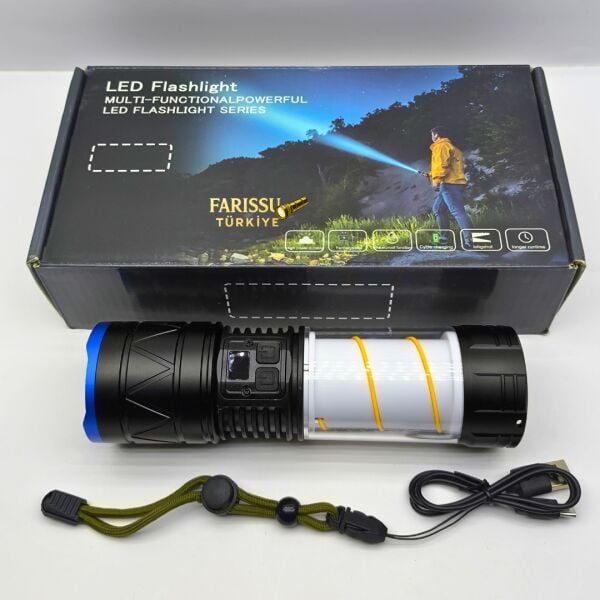 30W 3000 Lümen Zoomlu Şarj Edilebilir El Feneri & Kamp Lambası - Powerbank Özellikli 12 Modlu