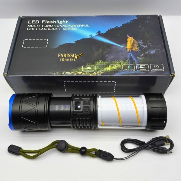 30W 3000 Lümen Zoomlu Şarj Edilebilir El Feneri & Kamp Lambası - Powerbank Özellikli 12 Modlu