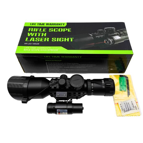 M9 LS3-10X42E Profesyonel Optik Nişangah Seti - 3-10x Yakınlaştırma, Işıklı Mil-Dot ve Entegre İşaretleyici Modülü